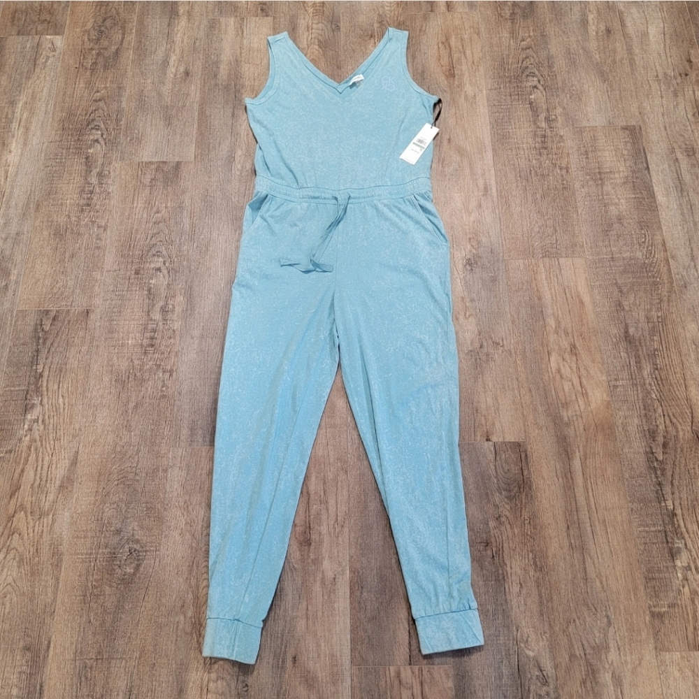 Calvin Klein Athletic Jumpsuit Romper Sleeveless Drawstring Waist Aqua NWT Large